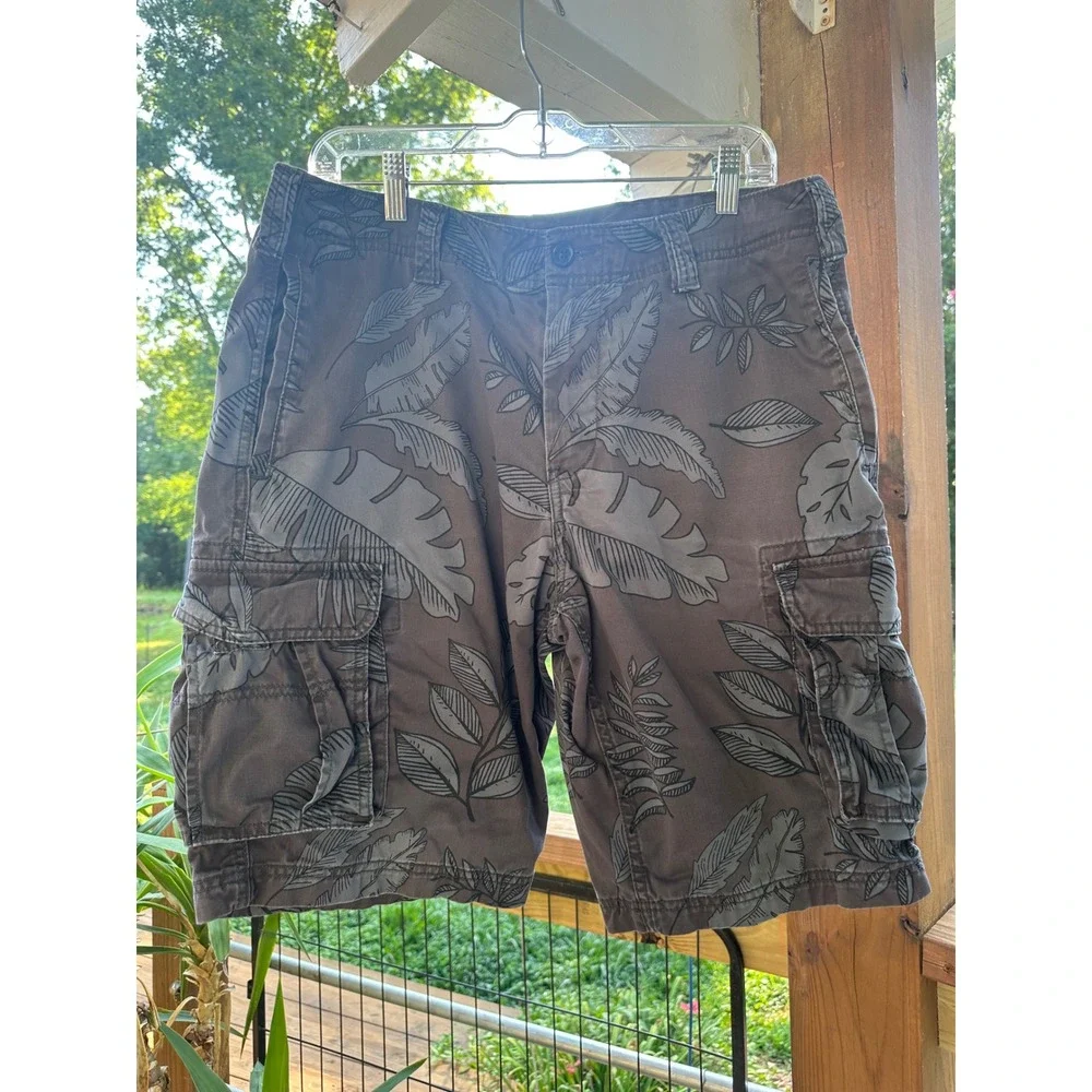 Gap Lived-In Mens Cargo Shorts Gray Tropical Leaf Print Size 34 Cotton Gorpcore - Picture 5 of 7